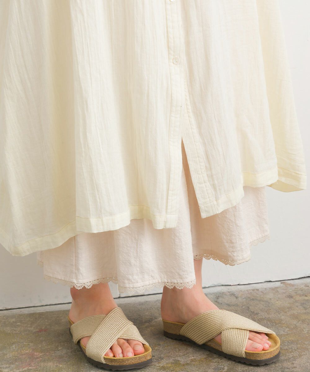 日本女裝代購 - 100%印度棉 文藝感排扣五分袖洋裝-米白