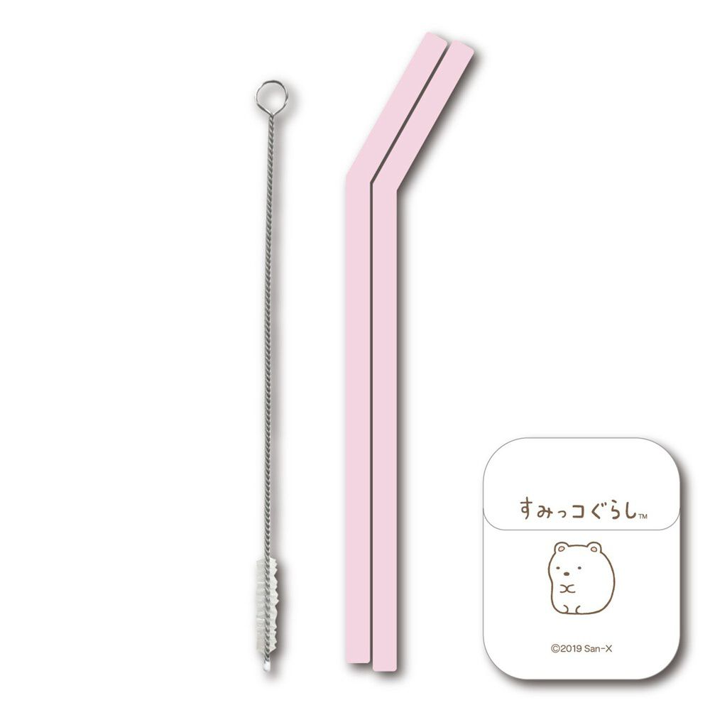 日本 Hashy - 便攜型矽膠吸管兩入組(附收納盒+清洗刷)-大耳狗-白 (直徑7mm*18.5cm)