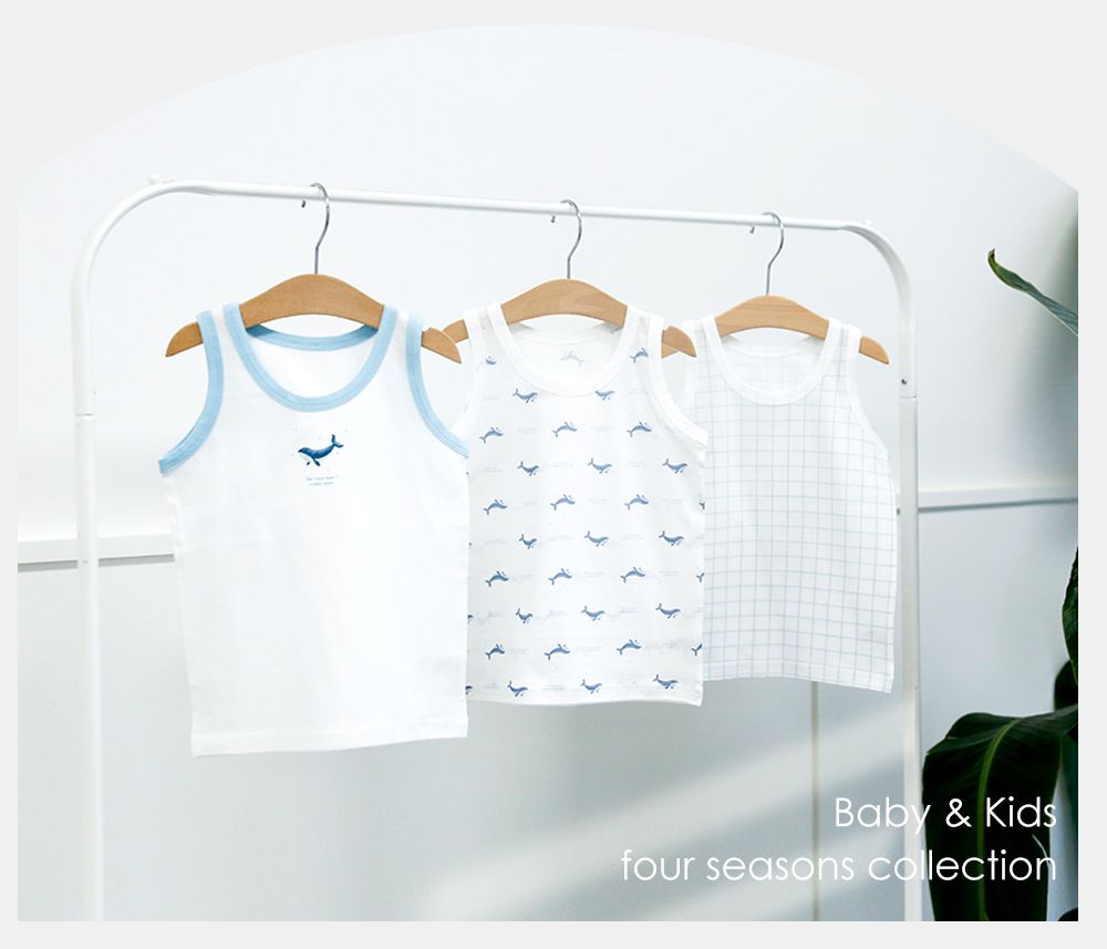 (3入組)男寶無螢光輕柔棉背心-格紋X鯨魚