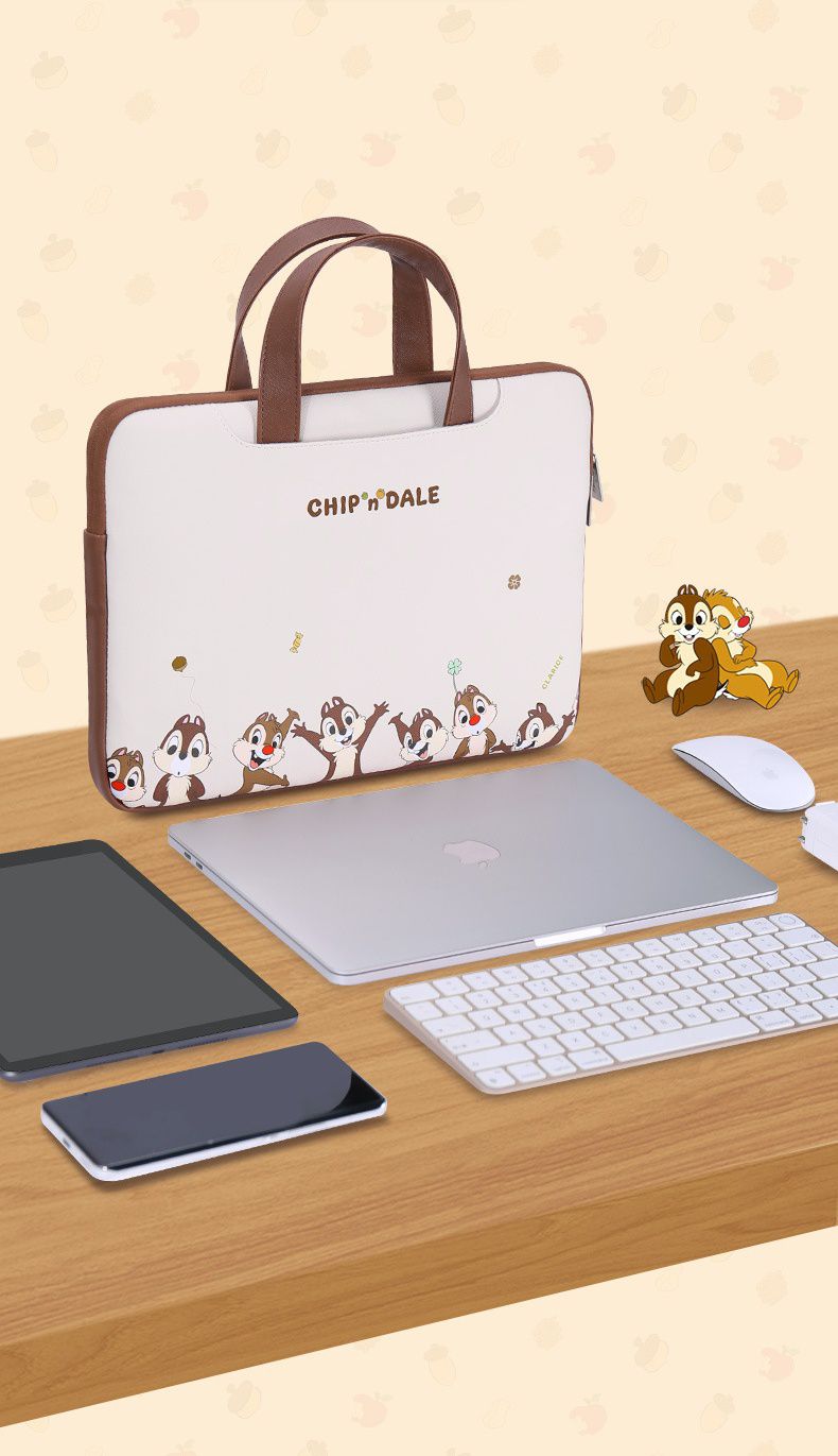 迪士尼手提電腦包-歡呼的奇奇蒂蒂-杏+棕
