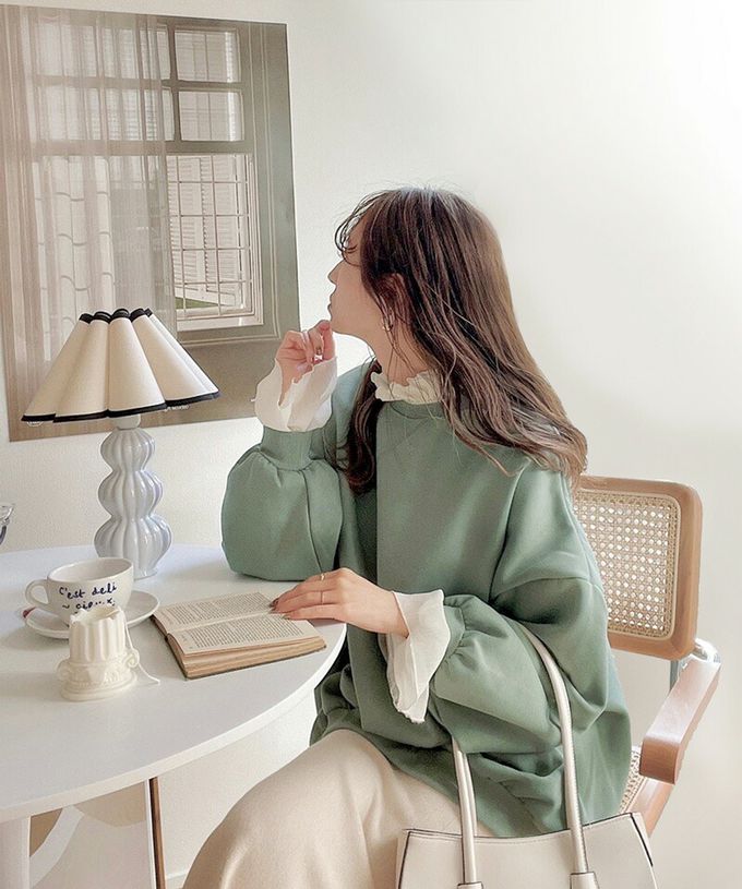 日本 Classical Elf - Java 裏起毛純色休閒長袖上衣-煙燻藍