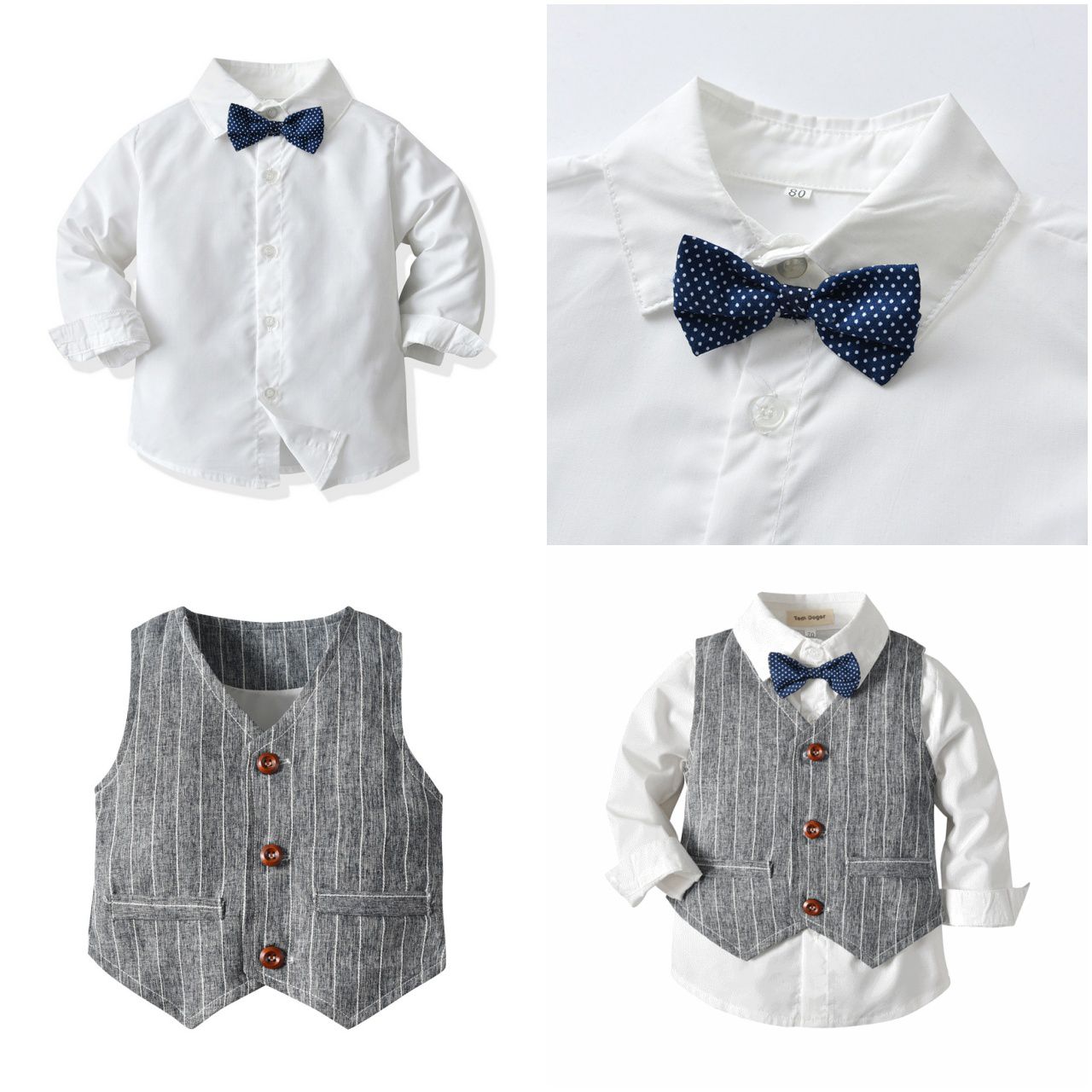 英倫風條紋馬甲背心套裝-灰色