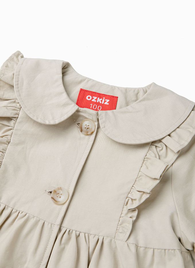 韓國 OZKIZ - 氣質裝飾腰帶長版風衣外套-卡其