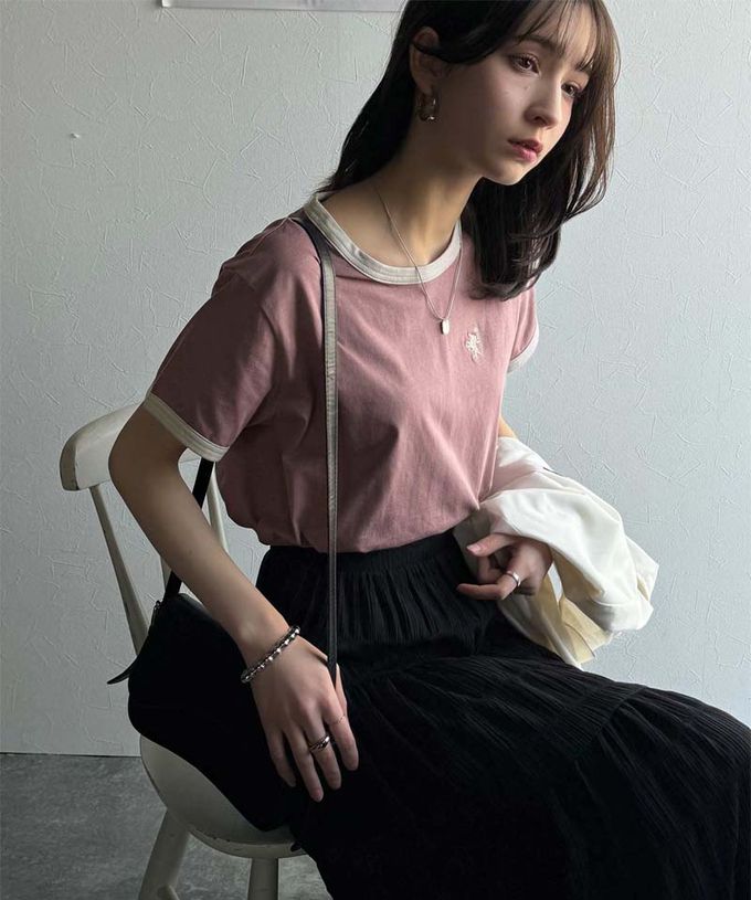 日本 Classical Elf - logo刺繡滾邊光澤感短袖T恤-海軍藍