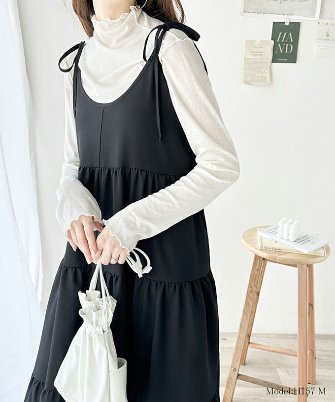 日本 Classical Elf - 前後2way綁帶分層傘狀洋裝-摩卡