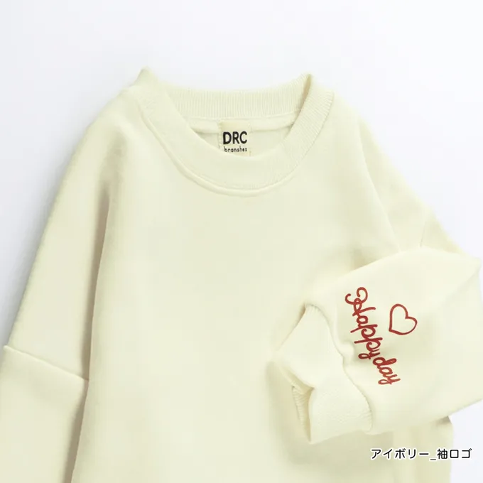 日本 BRANSHES - 裏起毛 可愛女孩縮口長袖上衣-滿版花朵-淺灰