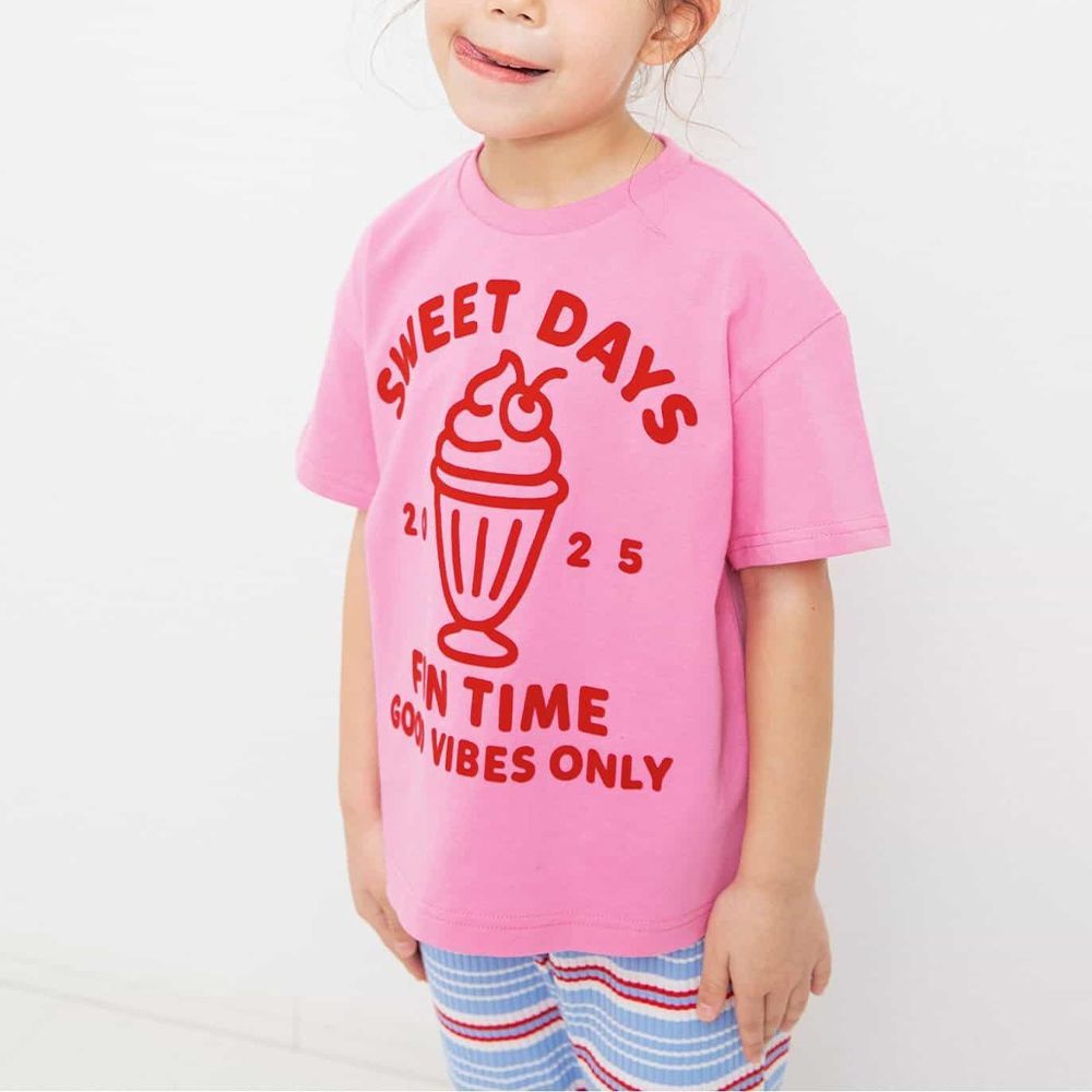 夏日風情女孩短袖上衣-冰淇淋-桃粉紅