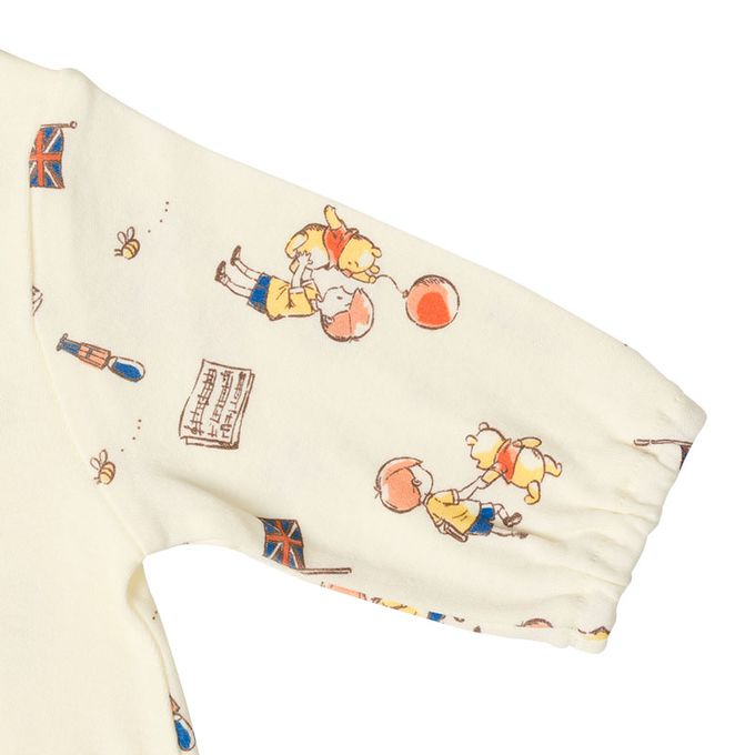 akachan honpo - 長袖連身衣-小熊維尼 有口袋-米白色 (50~60cm)