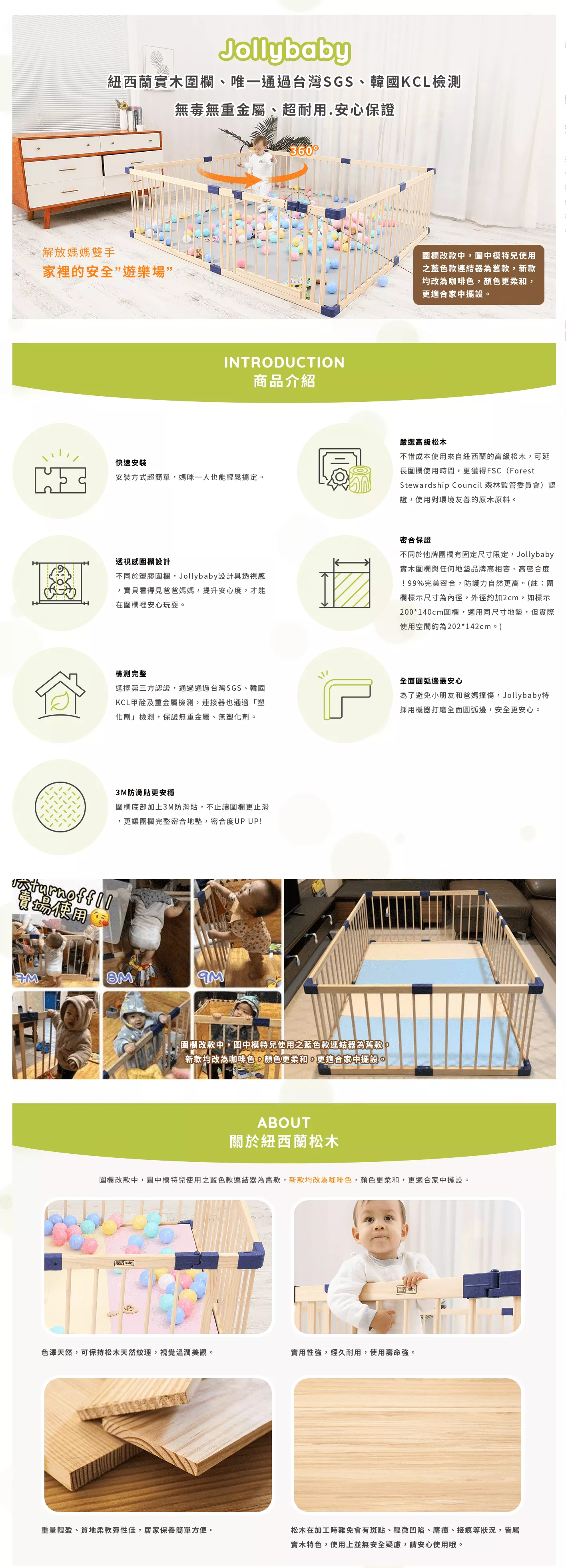 Jollybaby - 幼兒防護圍欄(不含地墊)-門開短邊-實木 (200*140*68cm)