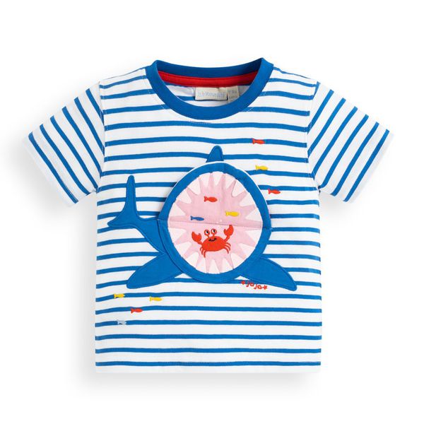 英國 JoJo Maman BeBe - 嬰幼兒/兒童100% 純棉短袖上衣-鯊魚戲水