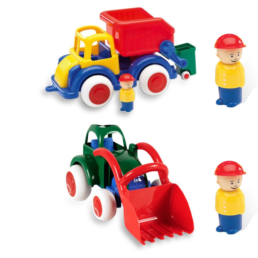 瑞典Viking toys - 【超值組】Jumbo28cm恰克回收車(含2隻人偶)+Jumbo28cm搬沙迪哥車(含1隻人偶)