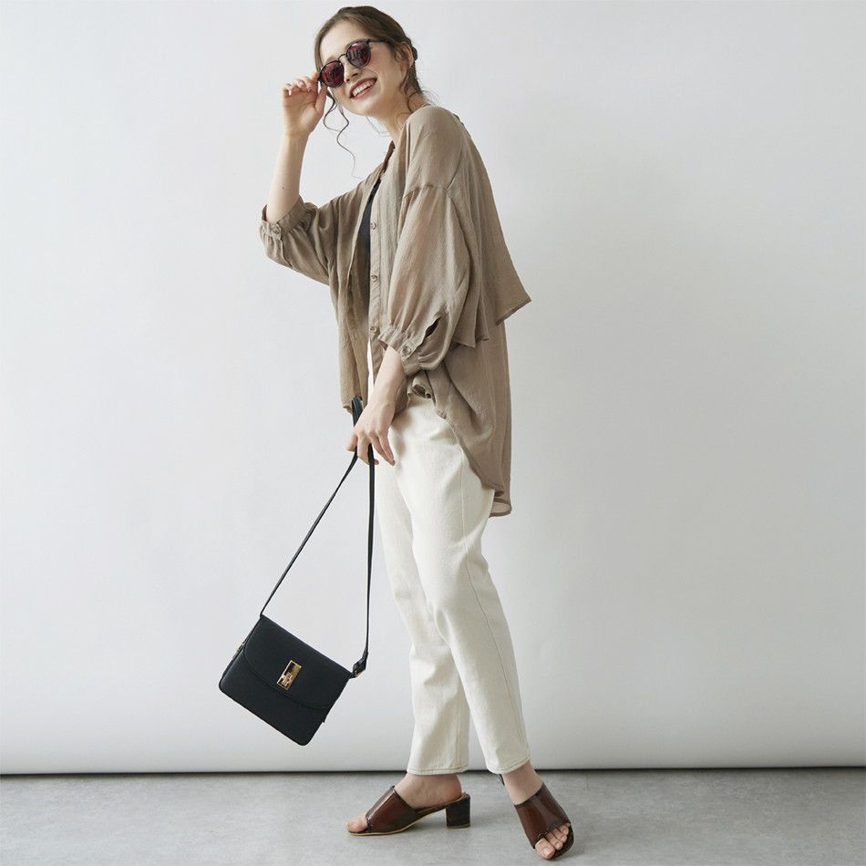 日本 Rejoule - 嫘縈混層次微透膚薄外套/襯衫-奶油杏