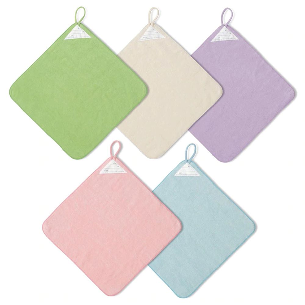 日本千趣會 - 吸水擦手巾/手帕5件組-綠米紫粉藍