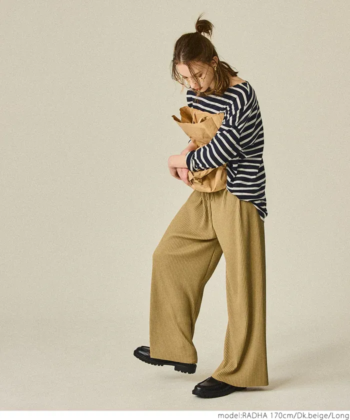 日本 COCA - [可剪裁] 速乾垂墜彈性風琴寬褲-淺灰棕