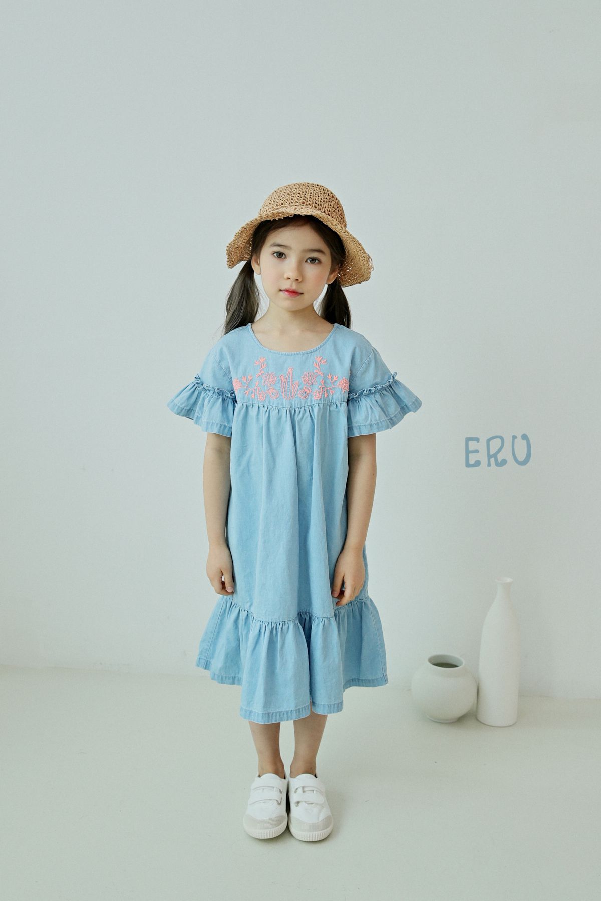 韓國 ERU - 荷葉落肩袖魚尾長洋裝