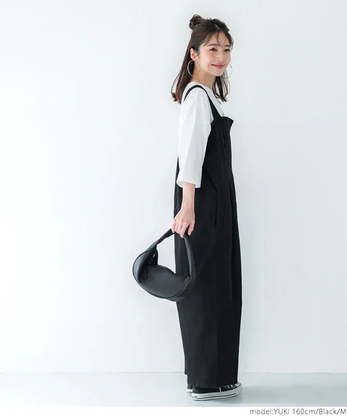 日本 COCA - 棉混厚磅工裝感吊帶褲-黑