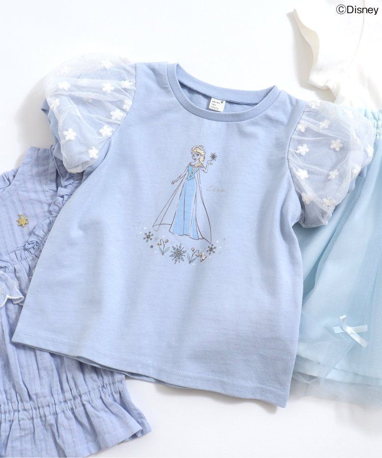 日本 apres les cours - 迪士尼 公主蕾絲澎澎短袖上衣-冰雪奇緣-水藍