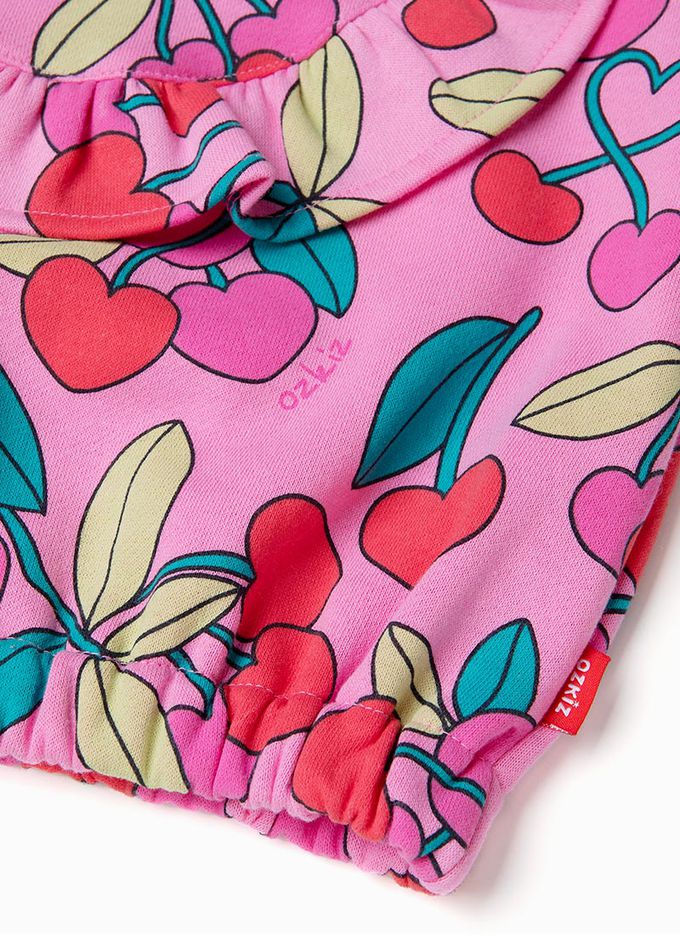 韓國 OZKIZ - 愛心櫻桃內磨毛長袖短裙套裝-桃粉