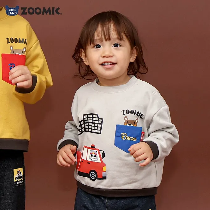 日本 ZOOLAND - 熊熊救援隊 消防車印花長袖上衣-芥黃