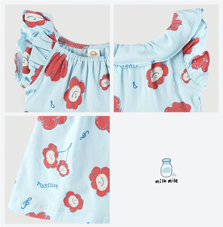 韓國 milk mile - 荷葉袖微笑花朵洋裝-象牙白