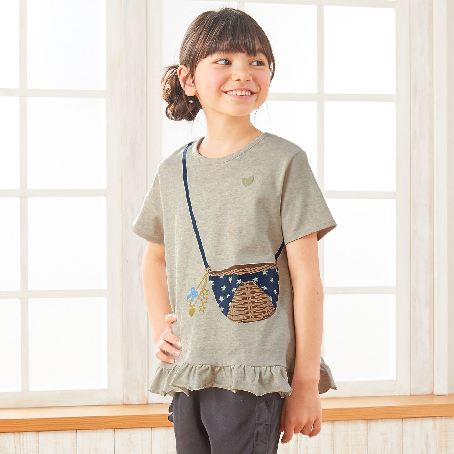 日本千趣會 - GITA 天竺棉印花短T-格紋愛心-深藍