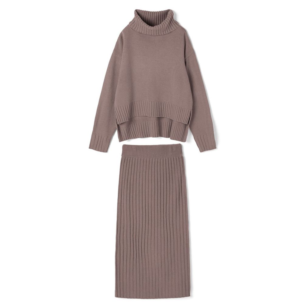 日本 GRL - 寬鬆高領針織上衣X長裙套裝-摩卡棕