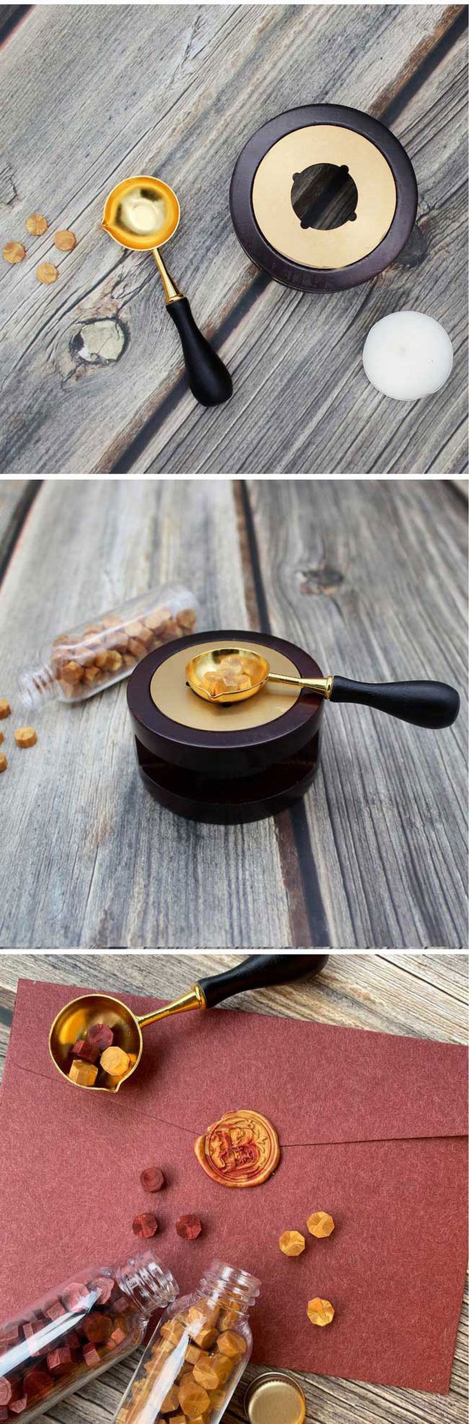 HAPPYMT - 火漆封蠟工具-木杓熔爐組 / 送蠟燭