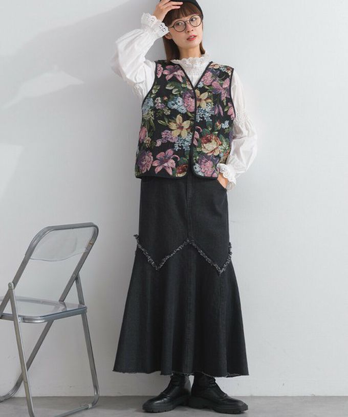 日本 Lupilien - 10oz修身V型魚尾丹寧長裙-灰