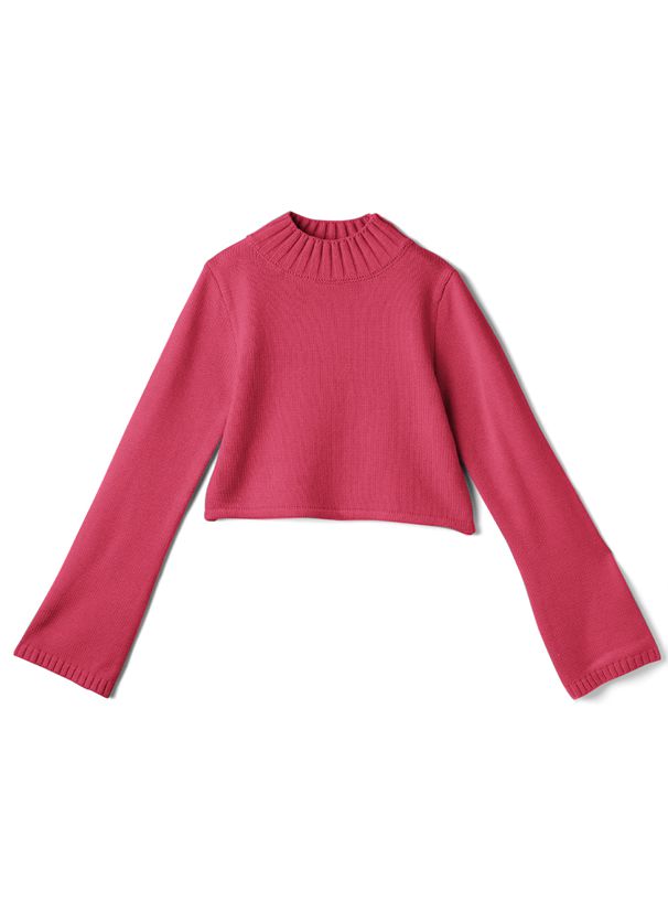 日本 GRL - 微喇叭寬袖針織短版毛衣-暖紅