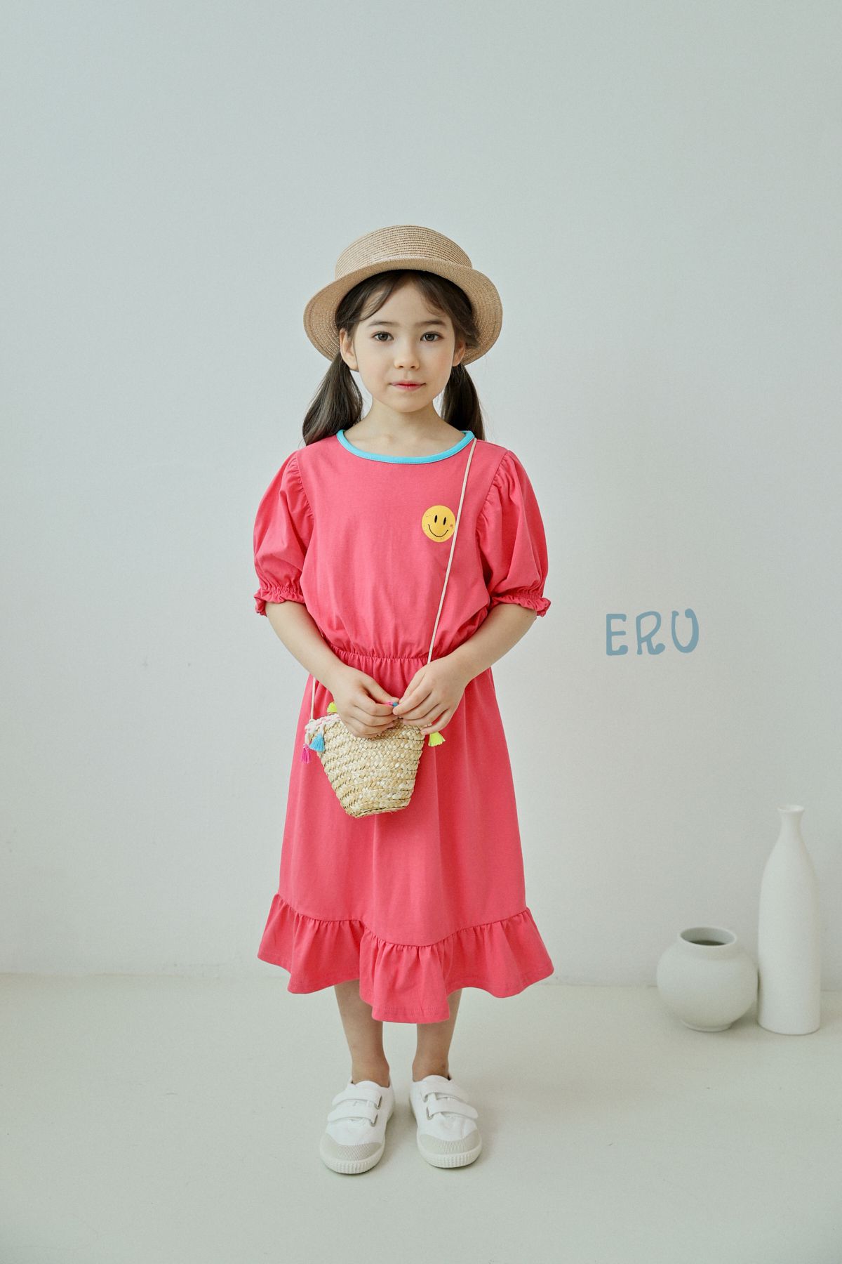 韓國 ERU - 活力笑臉縮腰洋裝-紫