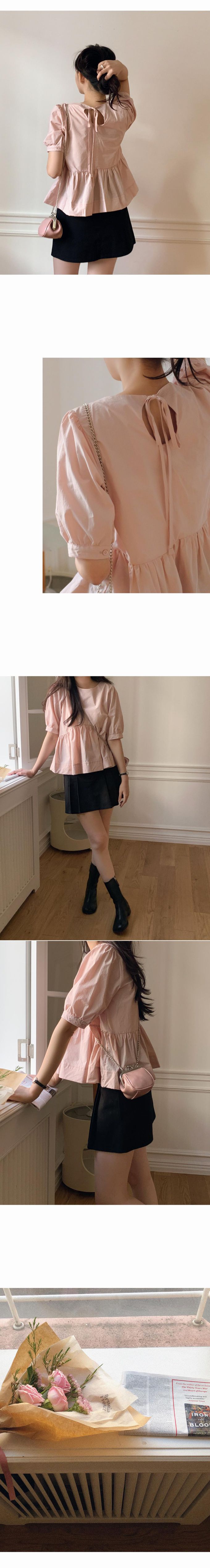 韓國 98doci - 質感後綁結公主袖上衣-淡粉