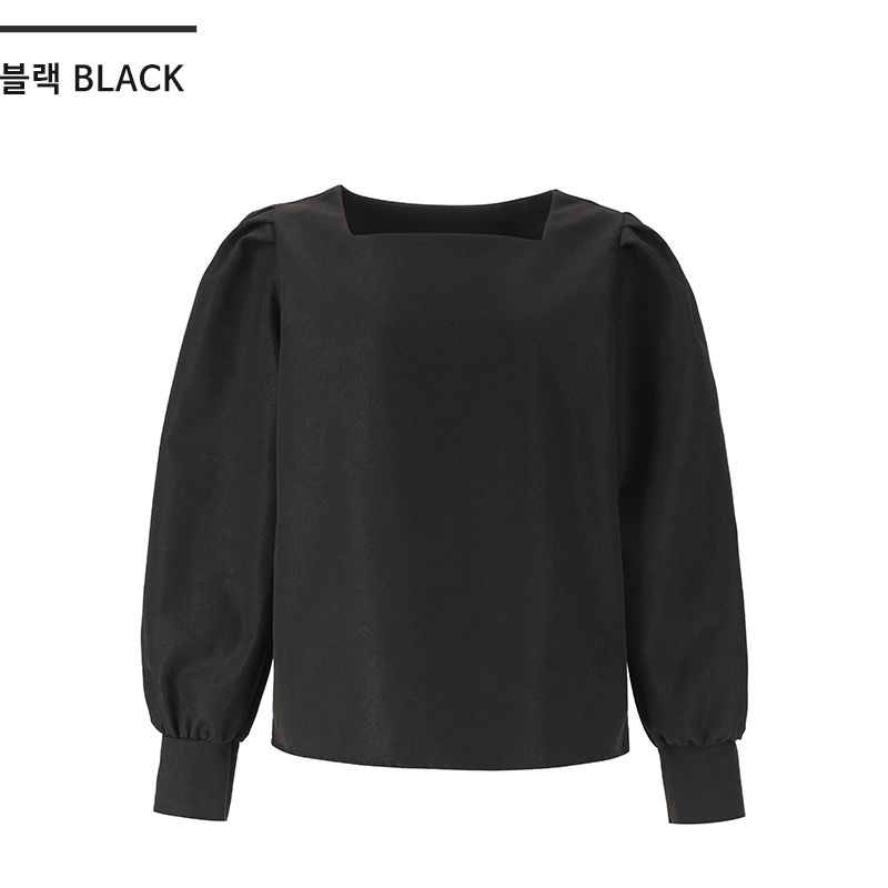韓國 SOUP - ㄩ字嶺泡泡袖上衣-黑 (Free)