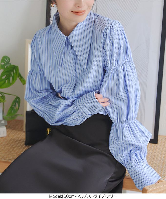 日本 Kobe Lettuce - 成熟造型領澎澎氣球袖襯衫-白