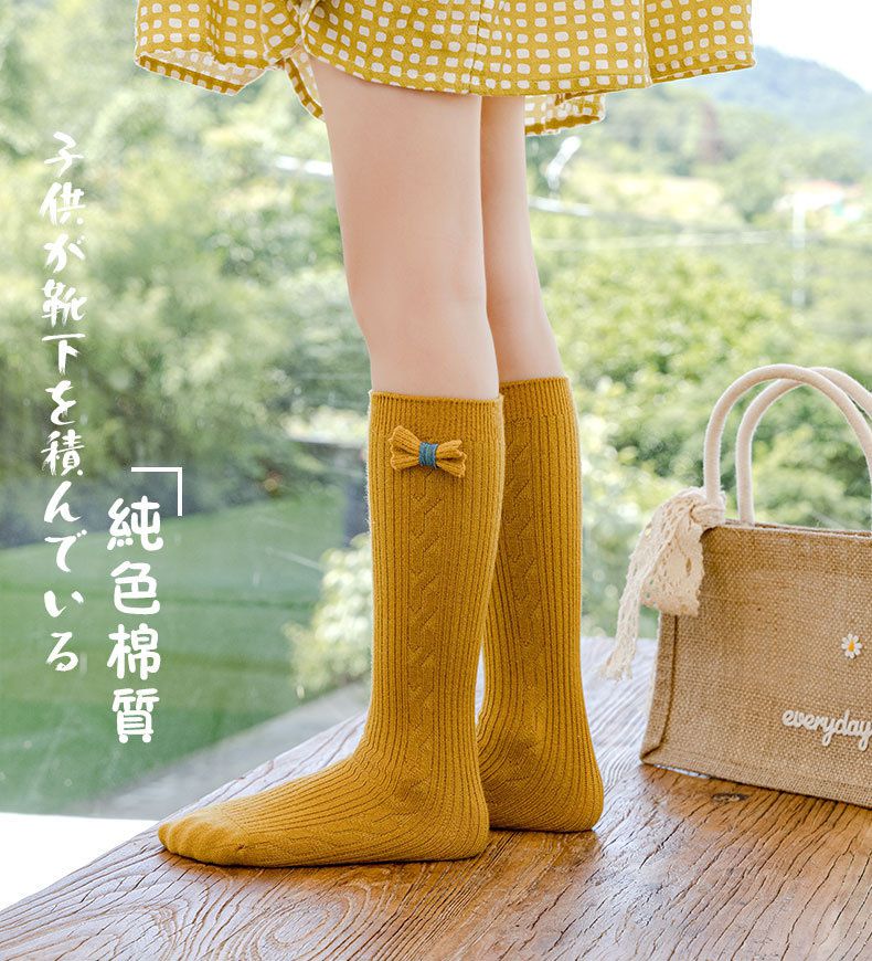 兒童麻花蝴蝶結中筒襪-灰色 (ONE SIZE (建議腳長16-21cm))