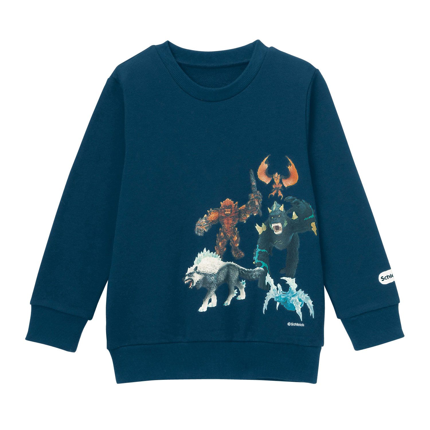 日本千趣會 - Schleich系列 圓領印花刷毛長袖上衣-魔獸大集合-深藍