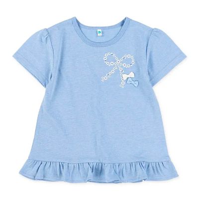 日本西松屋 - 女孩蝴蝶印印花短袖上衣-水藍