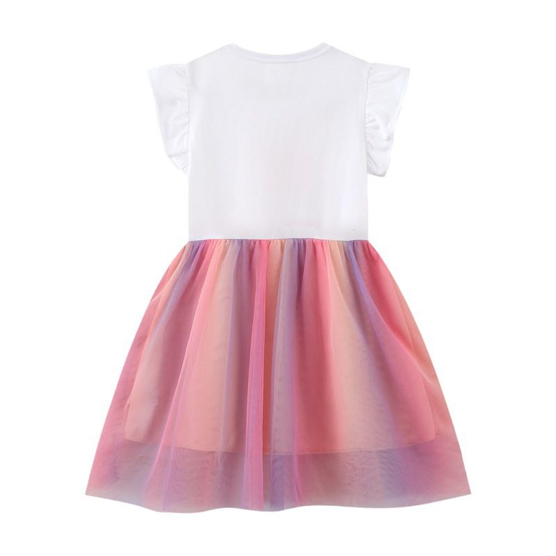 Jumping meters - 棉質圓領短袖網紗洋裝-亮片蝴蝶-白色