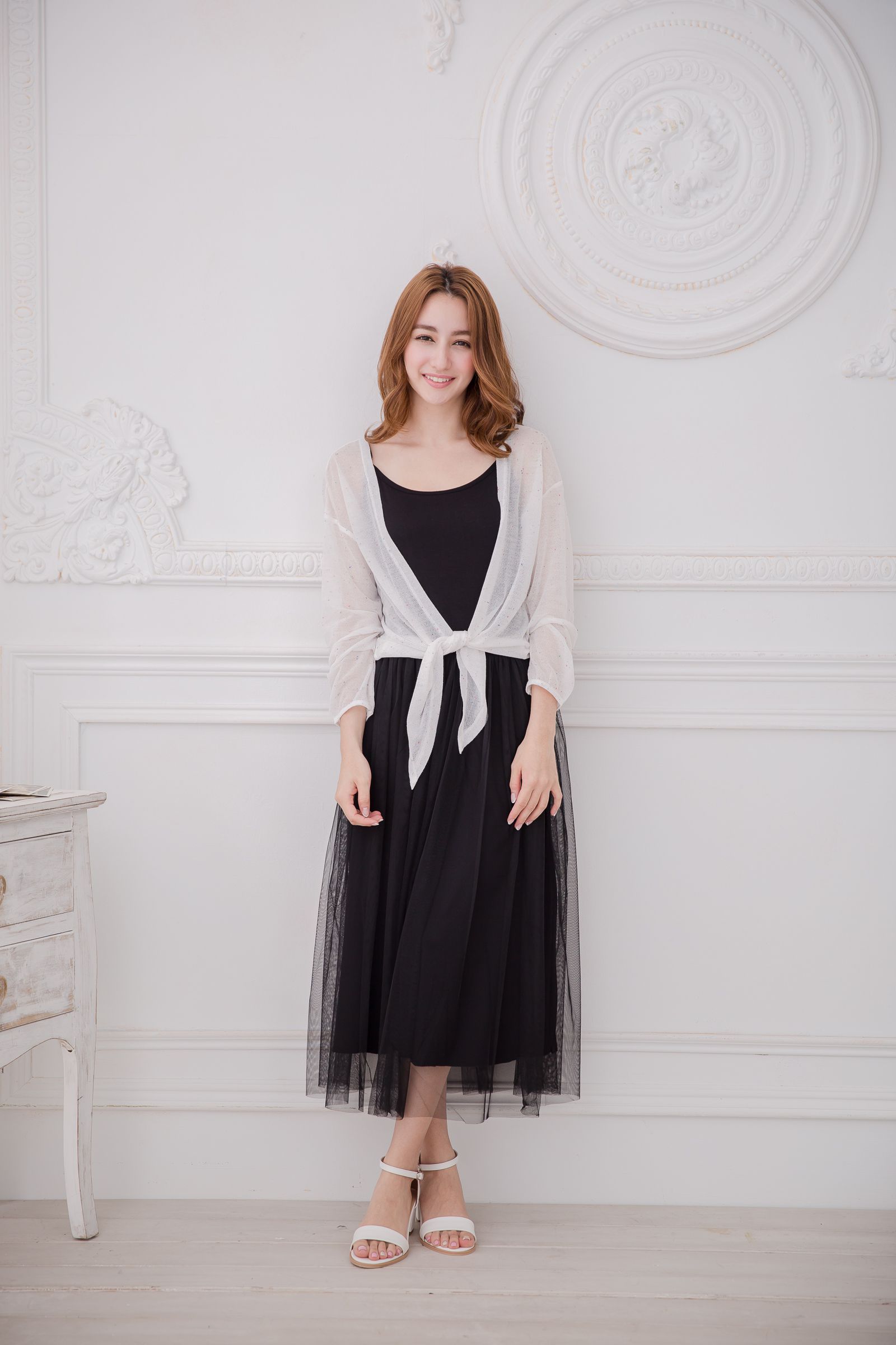 Peachy - 獨家訂製綿柔連身紗裙-細肩帶連身款-華麗黑 (F)