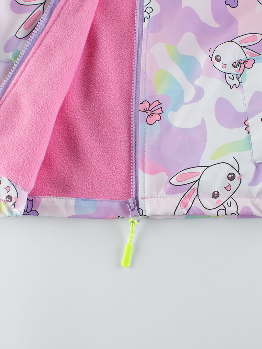 薄絨連帽衝鋒外套-迷彩兔兔-紫色