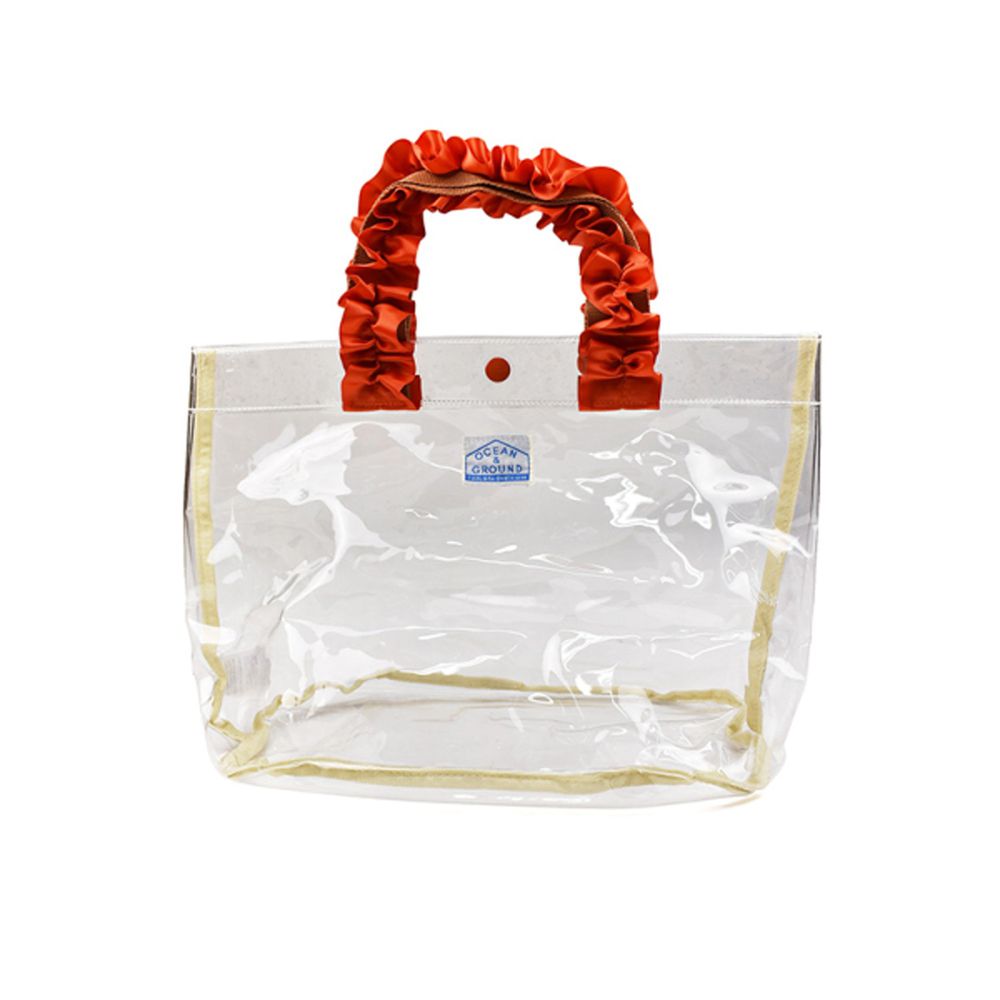 日本 OCEAN&GROUND - 透明PVC防水手提袋-緞帶度假風-透明 CL (27x33x20.5cm)