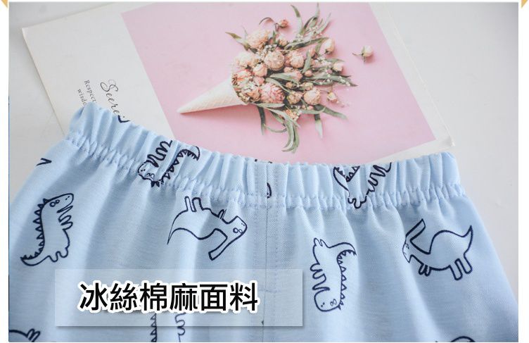 冰絲棉麻九分防蚊褲-可愛恐龍-淺藍色