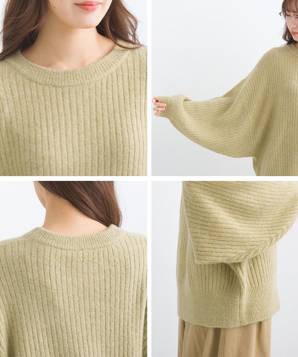 日本女裝代購 - 大寬袖圓領混色針織上衣-米黃