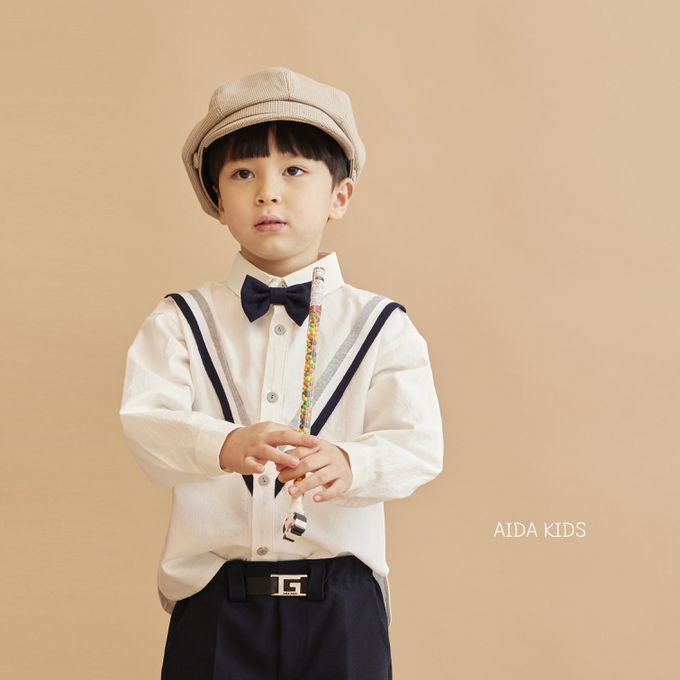 韓國 AIDA - (不含領結)V字裝飾翻領長袖襯衫-白