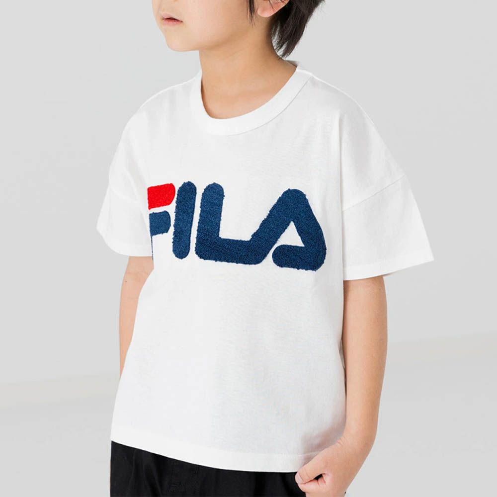 FILA聯名 休閒短袖上衣-立體刺繡logo-白