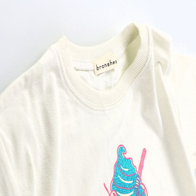 日本 BRANSHES - 接觸涼感 夏季印花短袖上衣-冰淇淋蘇打-白