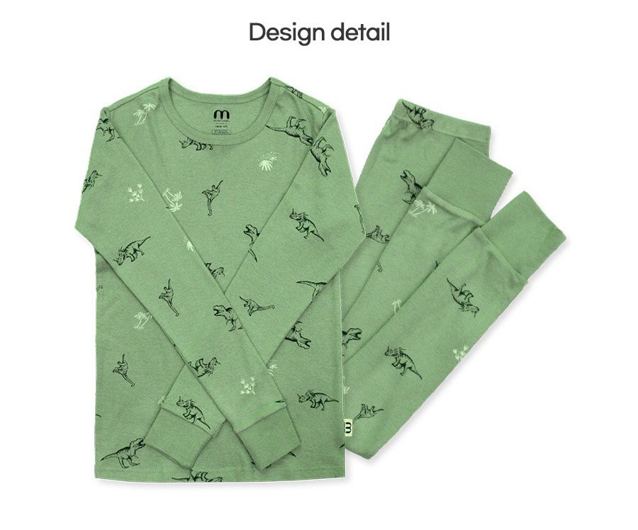 韓國 Mavarm Organic - 莫代爾/有機棉20支混紡長袖家居服-綠色恐龍