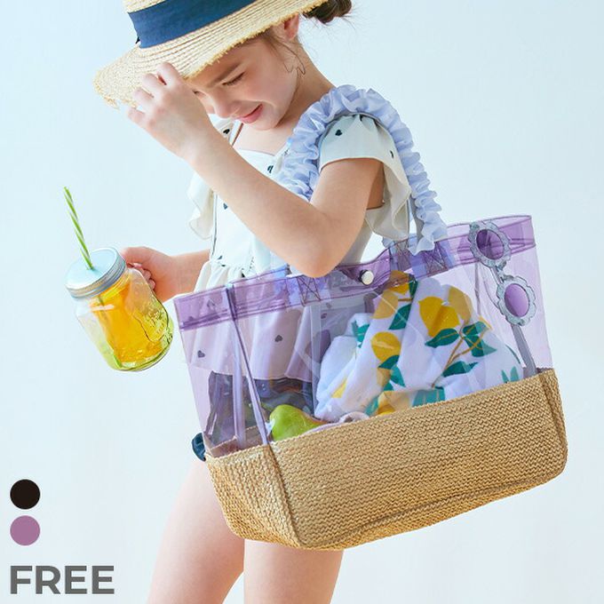 日本 devirock - 可愛荷葉邊大容量PVC防水游泳包-黑 (27.5x35x14cm)