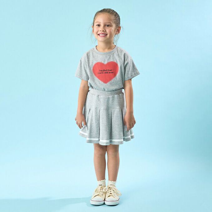 日本 Lycee mine - 純棉百搭印花短袖上衣-大紅心-灰