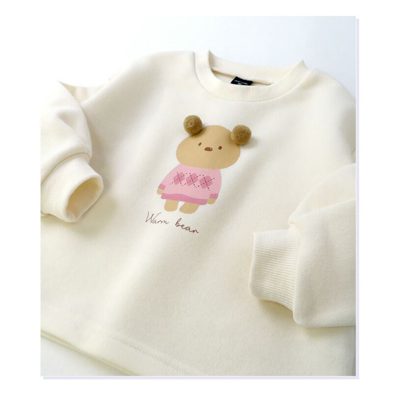 日本 ZOOLAND - 立體熊耳朵裏起毛長袖上衣-象牙