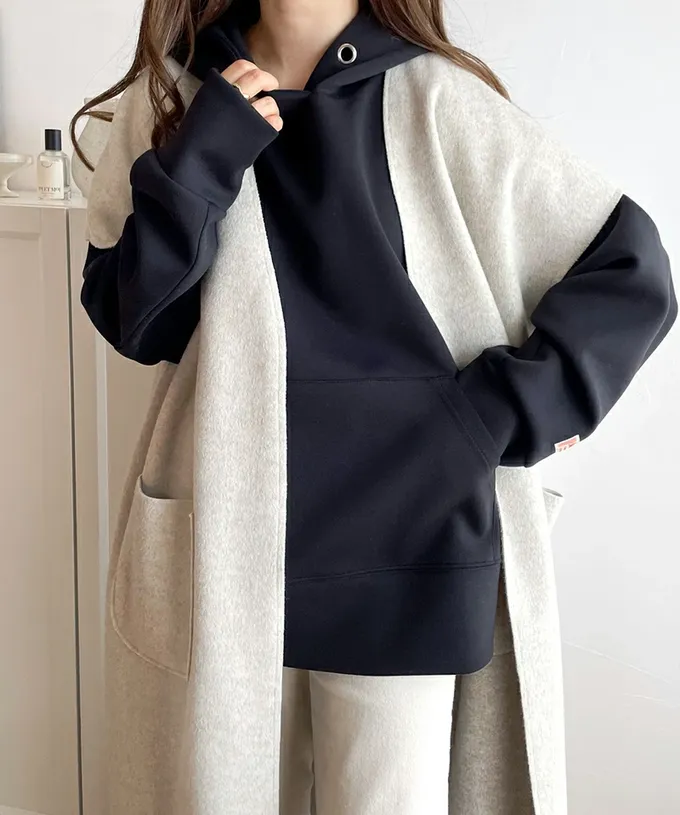 日本 Classical Elf - Java 舒適空氣棉長袖帽T-咖啡